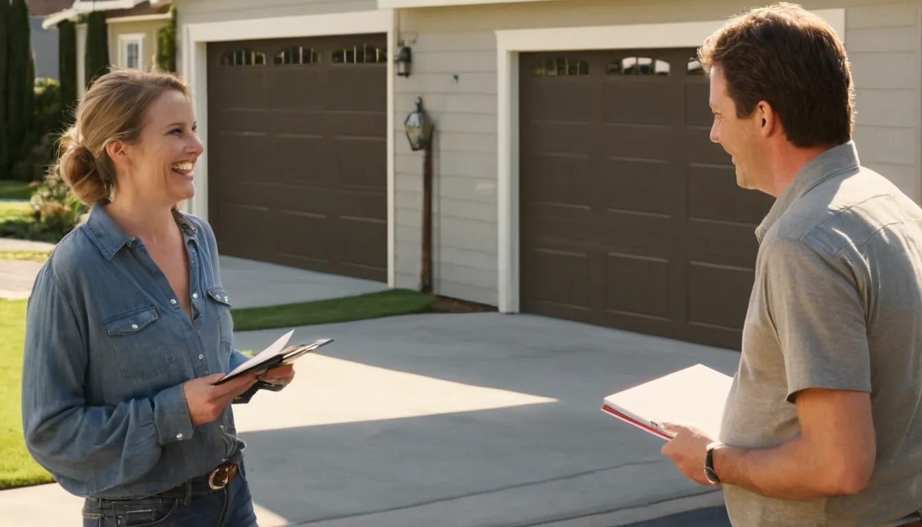 A homeowner asking a provider questions about a garage door quote